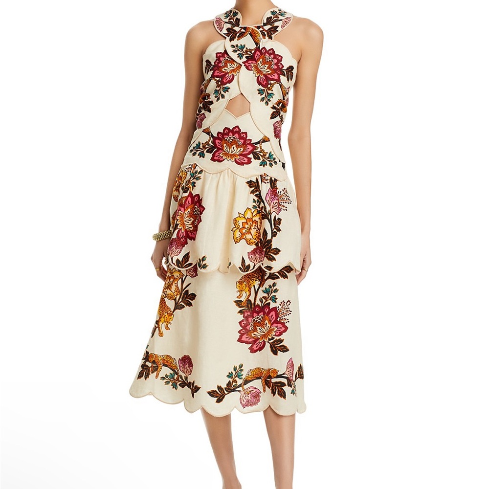 NWT Farm Rio Leopard Floral Cut Out Midi Dress